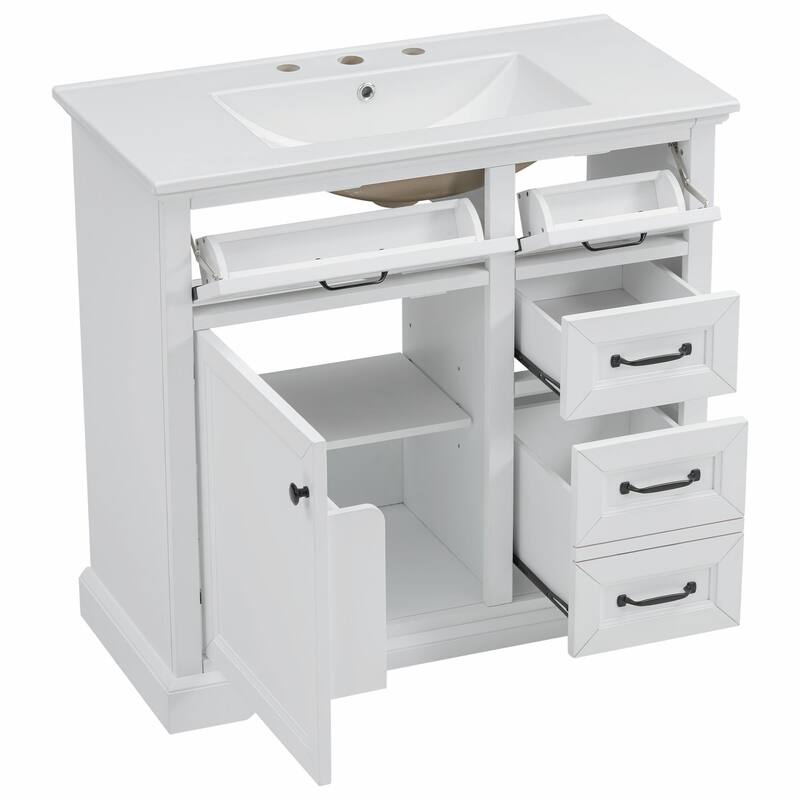 36" Bathroom Vanity with Sink, Tip-out Drawers & Soft-Close Door Hinges