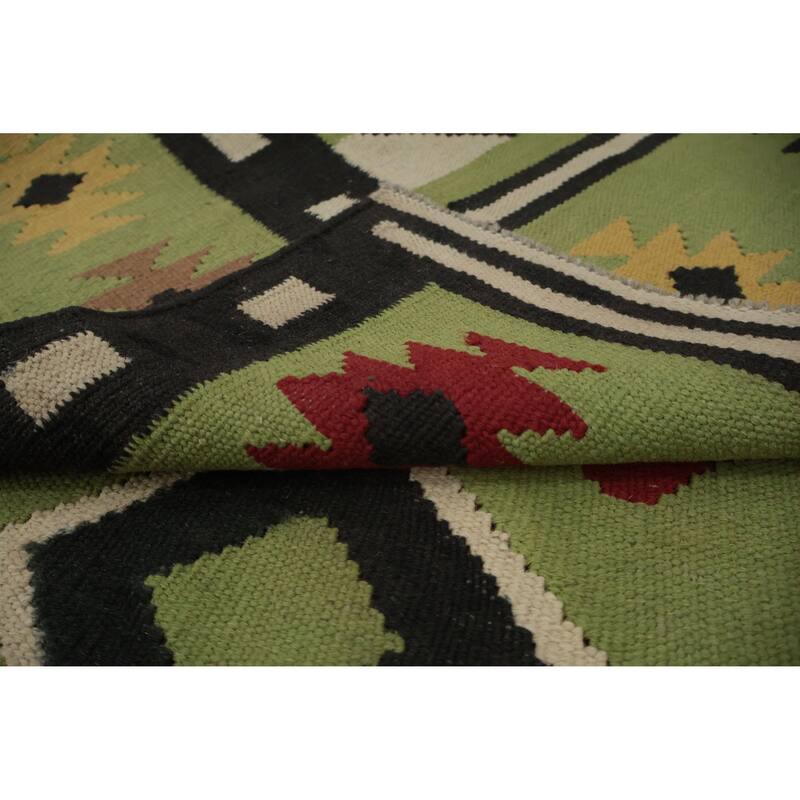 Hand Woven Oriental 100% Wool Carpet Southwestern Modern Green Kilim Area Rug - 8' 1'' X 5' 0''