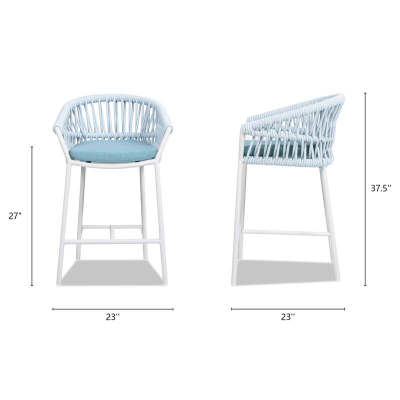 Maiden 27" Woven Rope Upholstered Patio Counter Stools (Set of 2)