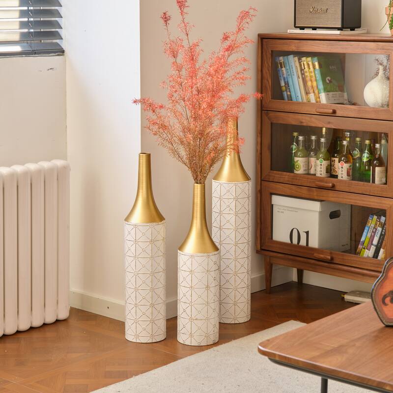 Metal Vases Set of 3, Floor Decorative Vase Glazed Metal Vases, Cylinder Vase