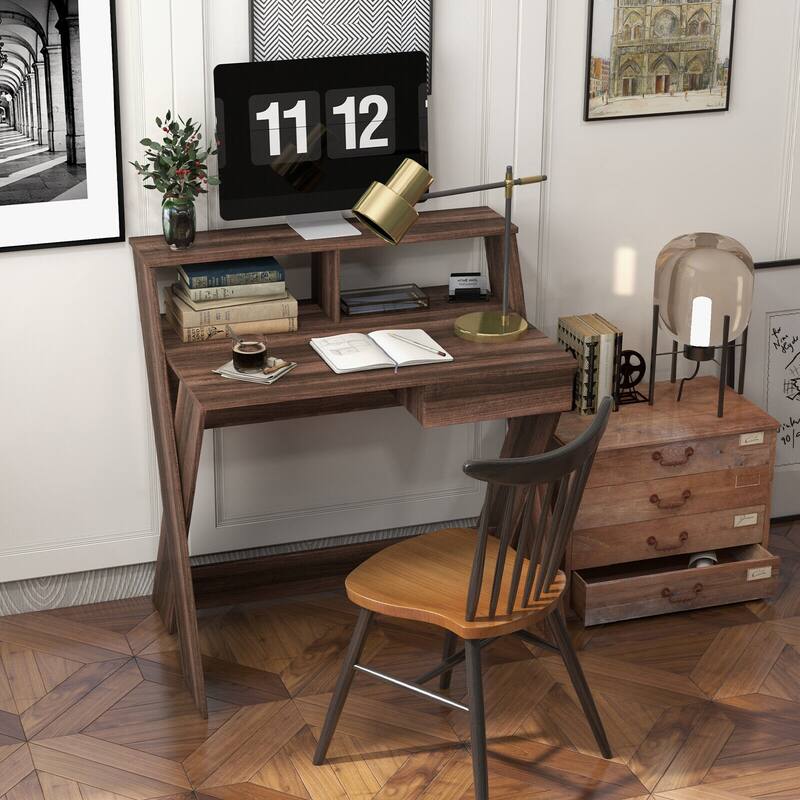 Gymax Computer Desk Study Writing Table Small Space w/ Drawer &