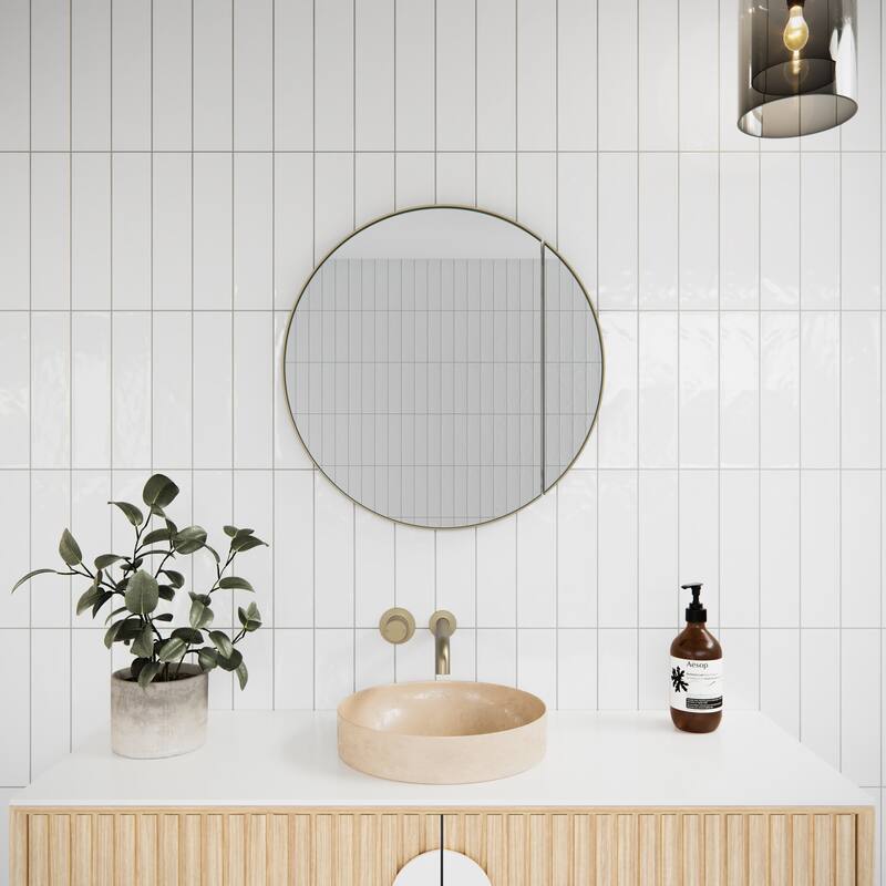 One Door Steel Frame Round Shape Medicine Cabinet - Satin Brass