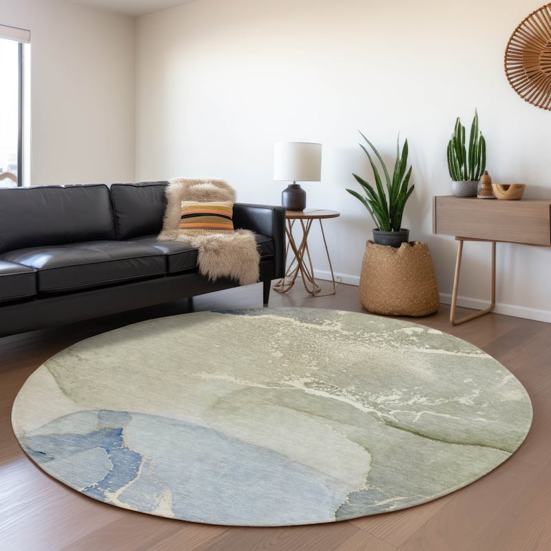 Premium Washable Super Soft Abstract Flow Contemporary Mayfield Rug - Blue - 8' x 8' - Round