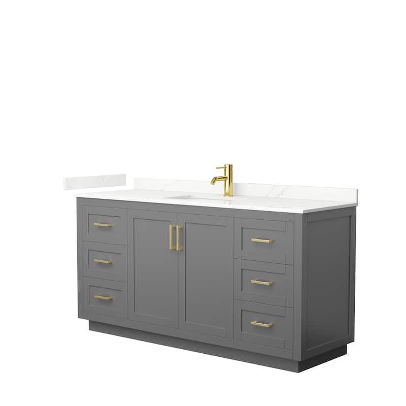 Miranda 66-inch Single Vanity, Quartz Top - Dark Gray, Gold Trim, Giotto Quartz Top