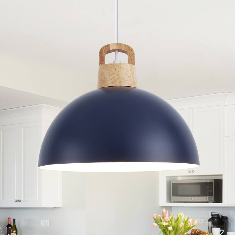 1-Light Rustic Hanging Pendant Light with Metal Shaded for Kitchen Island - Blue