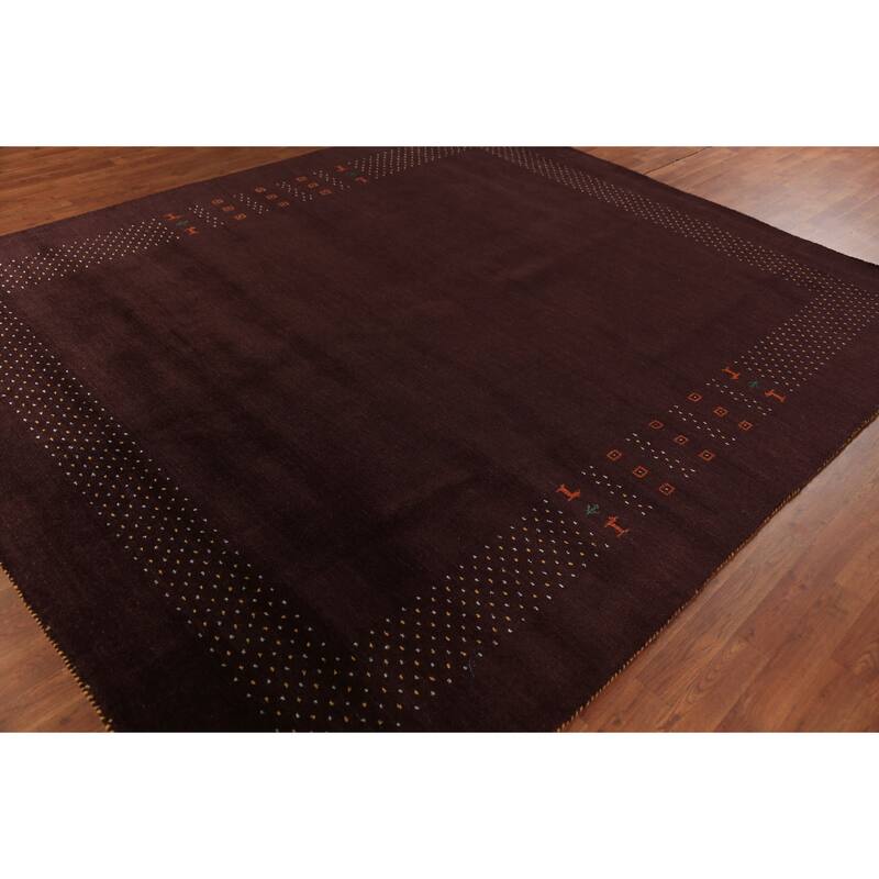 Brown Gabbeh Area Rug Handmade Oriental Wool Carpet - 8'1" x 9'8"