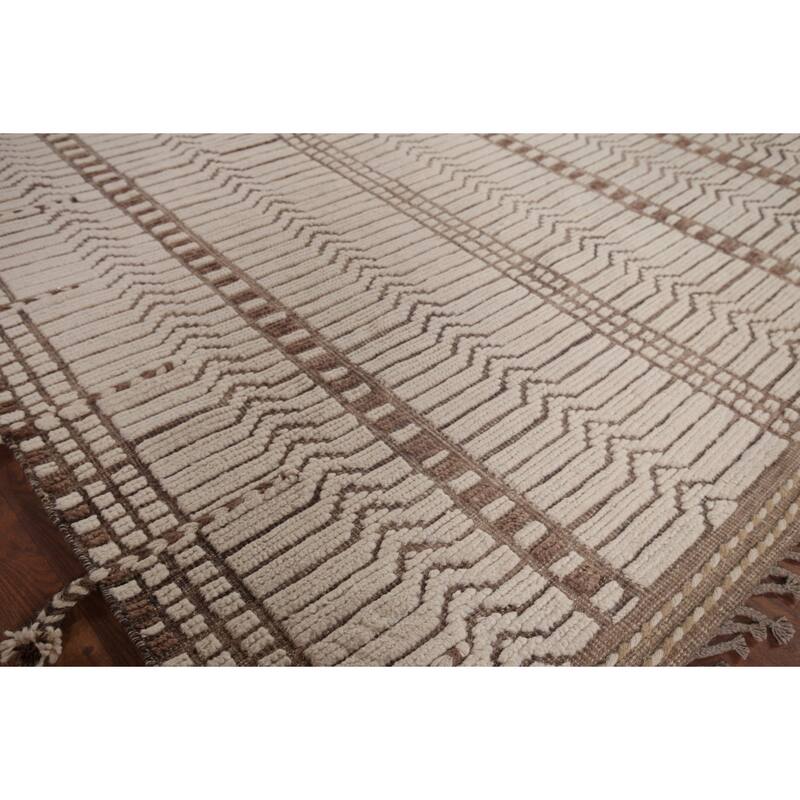 Earth Tone Moroccan Oriental Area Rug Handmade Stripe Wool Carpet - 7'11"x 10'5"