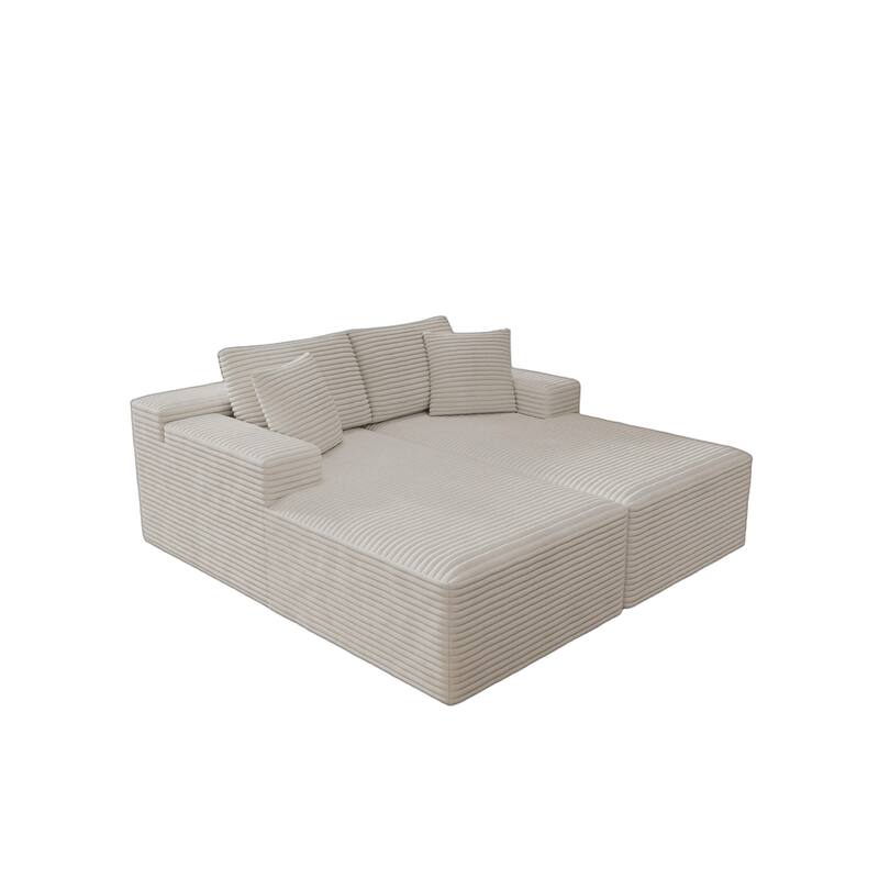 Roomfitters 70.8" Modular Sectional Sofa, 2-Piece Compressed Cloud Couch, No Assembly Required, Plush Corduroy, White