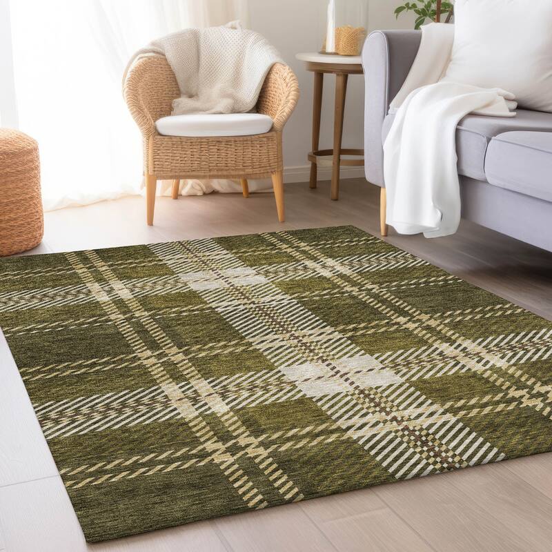 Premium Washable Super Soft Plaid Mayfield Rug - Olive - 8' x 10'