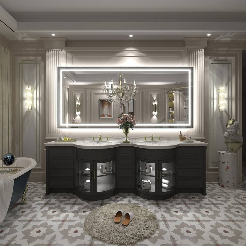 Black Metal Framed LED Front Light and Backlit Anti-Fog Wall Bathroom/ Vanity Mirror