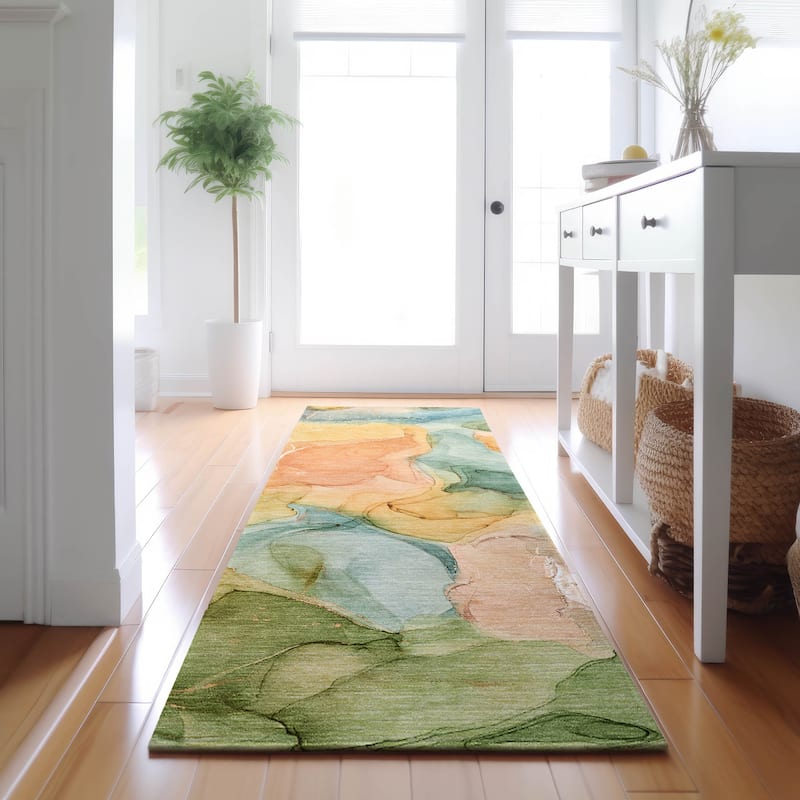 Premium Washable Super Soft Abstract Watercolor Mayfield Rug - Blue - 2' 3" x 7' 6" - Runner