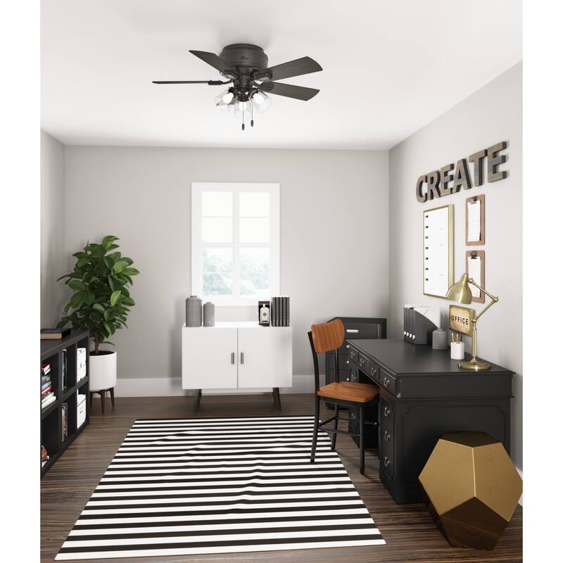 Hunter 42" Crestfield Low Profile Ceiling Fan with 3-Light LED Light Kit and Pull Chain - Casual, Farmhouse, Rustic