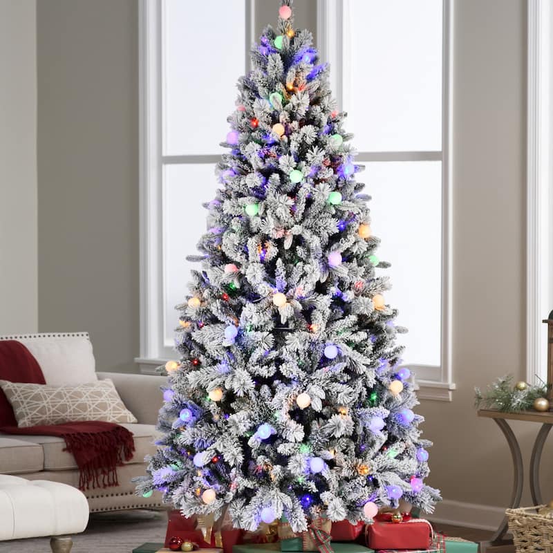 PE and PVC Floceked Christmas Tree with Lights - N/A