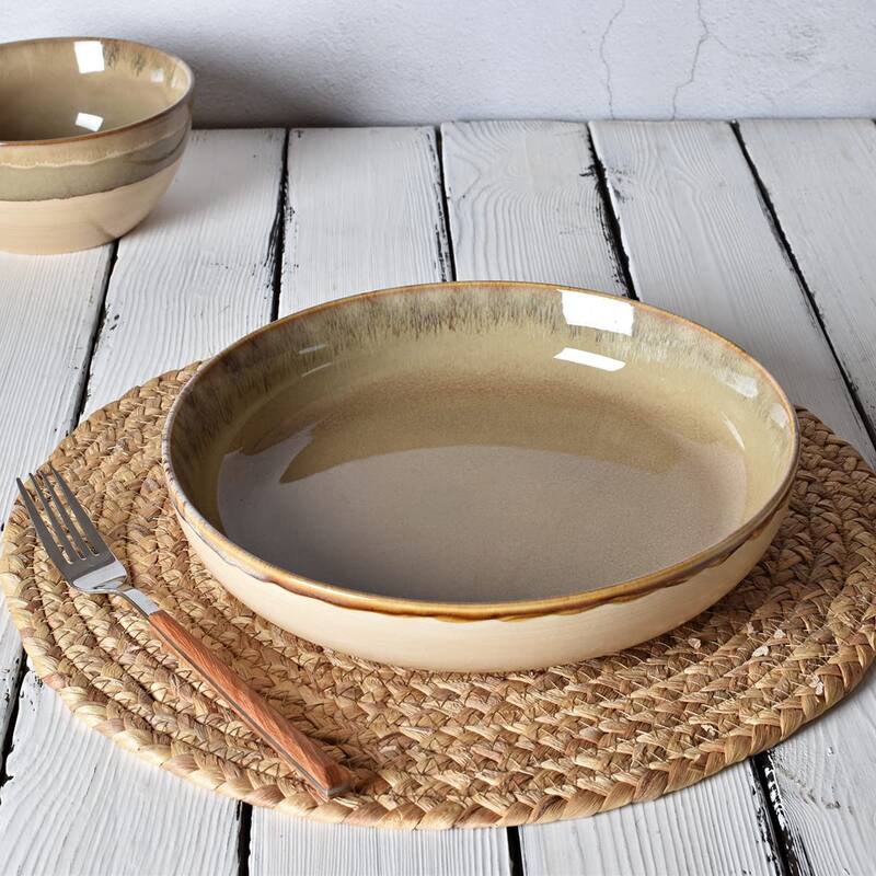 Stoneware Large Pasta Bowls, Set of 4, 40 Oz, Big Salad Bowls, Microwave and Dishwasher Safe (Brown Grey, 9.3 in)