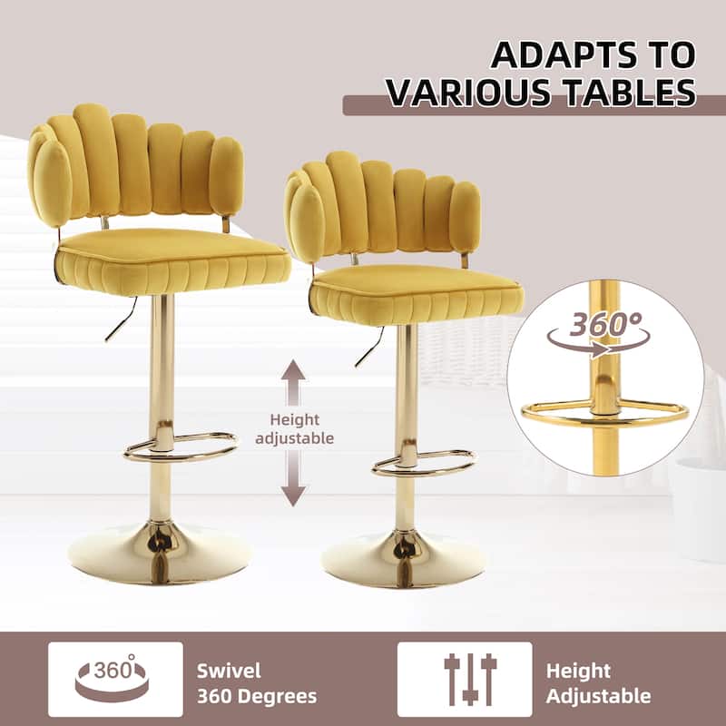 HOMEFUN Velvet Swivel Adjustable Height Scallop Bar Stools With Footrest(set of 2)