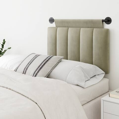 Nathan James Remi Wall Mount Tufted Headboard with Adjustable Straps and Black Metal Rail
