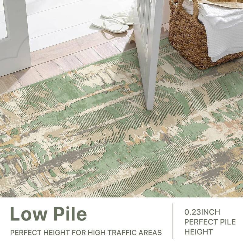 Mcow Textural Wash Collection Abstract Low-Pile Machine-Washable Area Rug