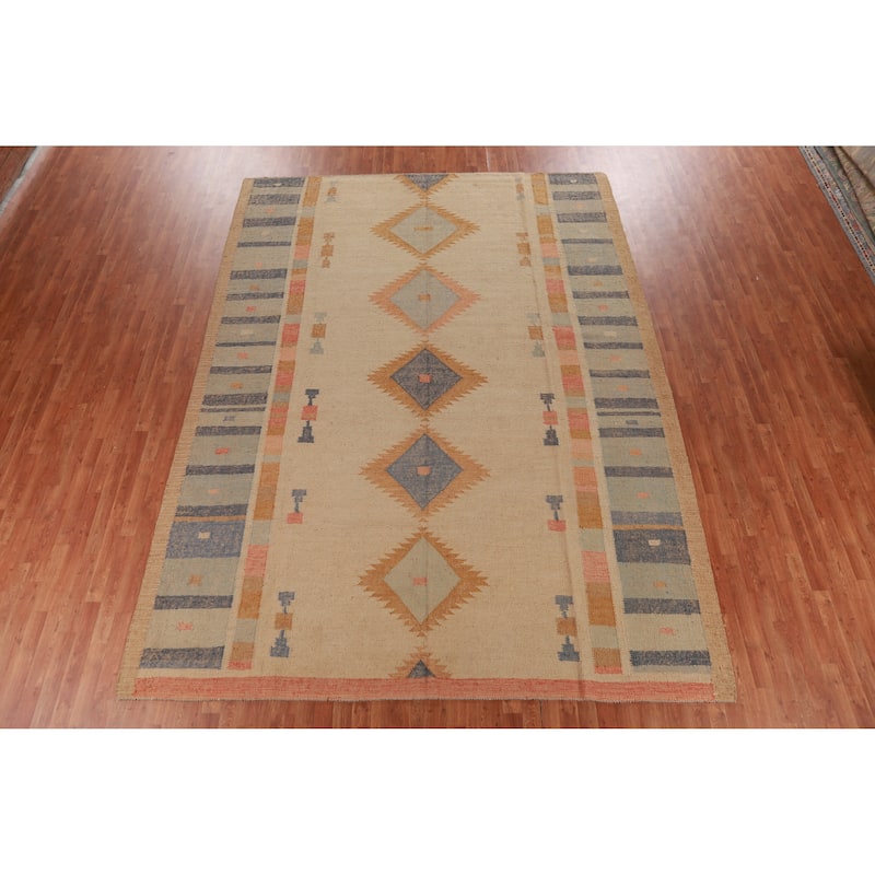 Hand Woven Oriental 100% Jute Carpet Southwestern Modern Beige & Ivories Kilim Area Rug - 12' 6'' X 9' 4''