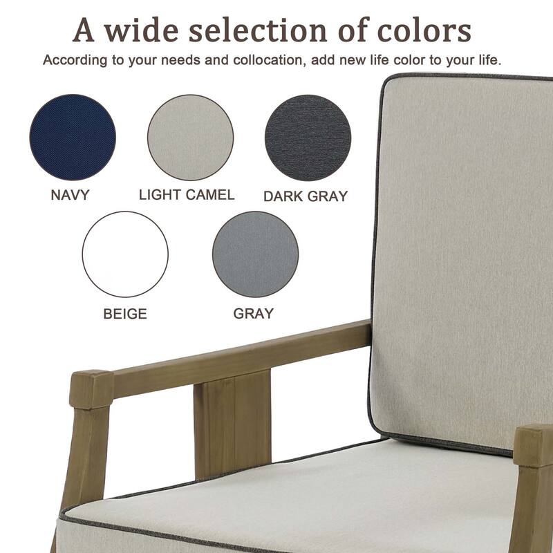 Set of 2 Outdoor Teak Wood Armchairs with Cushions, Patio Club Chairs