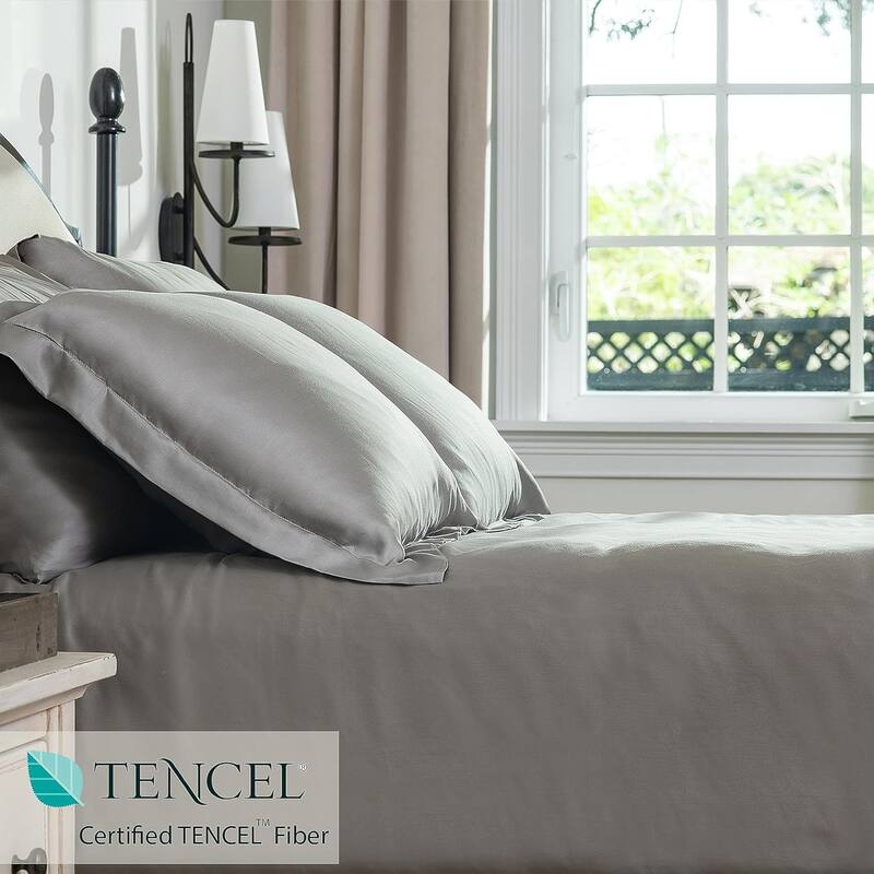 Delara 100% Eucalyptus Lyocell Tencel Fitted Sheet & Pillowcases, Naturally Cooling, Moisture-Wicking, Smooth & Breathable