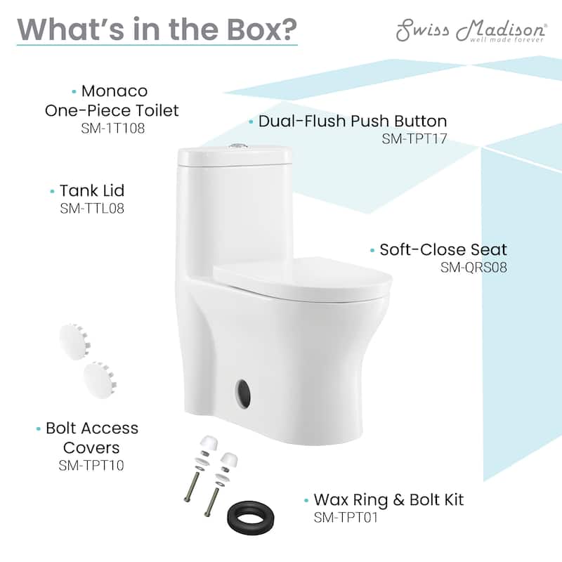 Swiss Madison SM-1T108 Monaco One Piece Elongated Dual 0.8/1.28 GPF Toilet - White