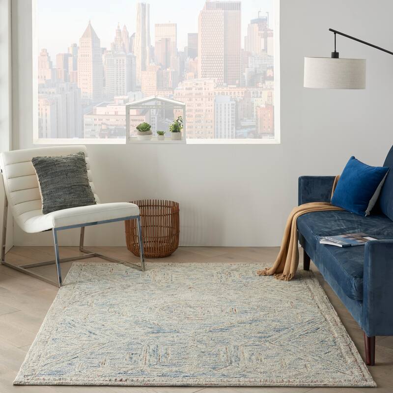 Nourison Linked Space Dyed Modern Hand Tufted Geometric Area Rug - 5' x 7'6" - Blue/Multi