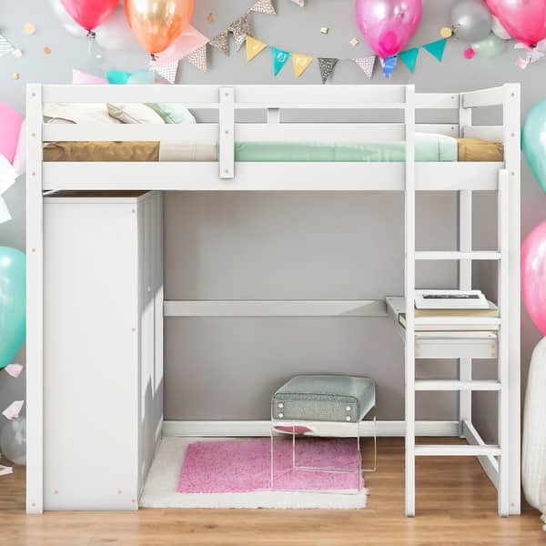 slide 2 of 34, Full Size Loft Bed With Built-in Wardrobe,Desk,Shelves,Drawers for Home