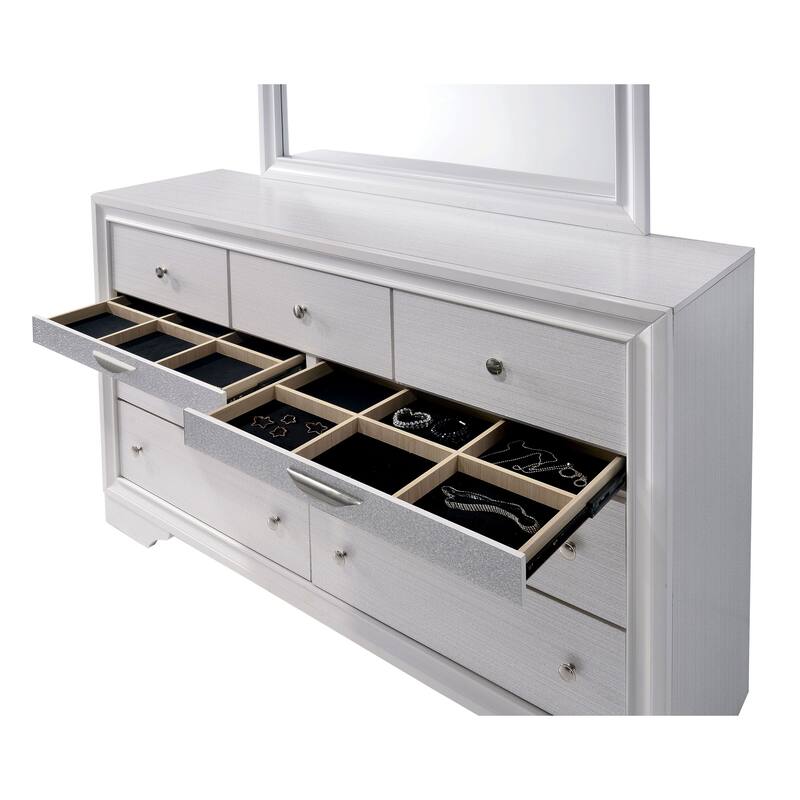 Pord Contemporary 56-inch Wide 9-Drawer Wood Dresser with Silver Accent by Furniture of America