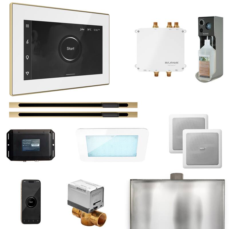 Mr Steam BLS1-XL Bliss Max Linear Package Steam Shower Control Package - White / Satin Brass