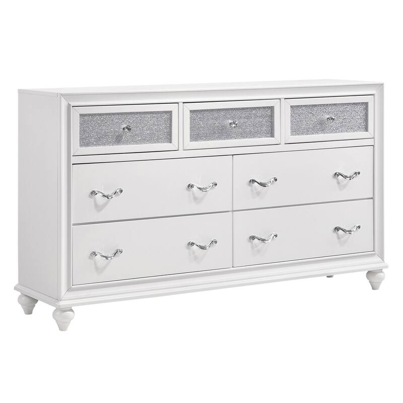 Dresser with 7 Drawers and Glitter Acrylic Front, White