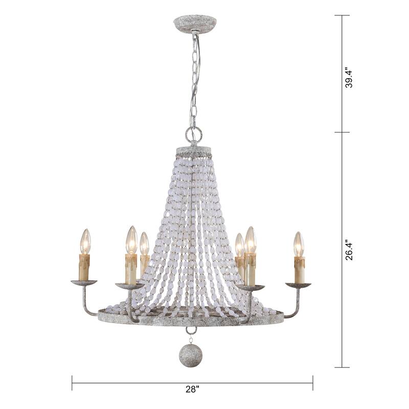 6-Light White Farmhouse Dry rated Chandelier - 28 inches Lx 28 inches W x 26.4 inches H
