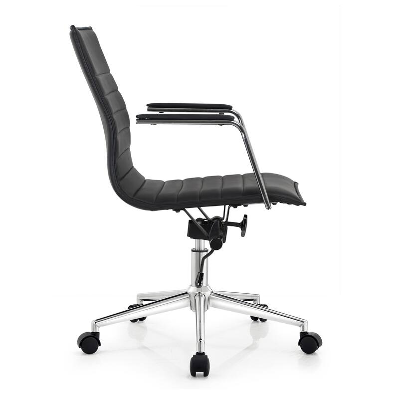 Set of 2 Modern Office Chairs | Upholstered PU Leather Ribbed Mid Back with Metal Frame | Adjustable Height, Tilt Lock