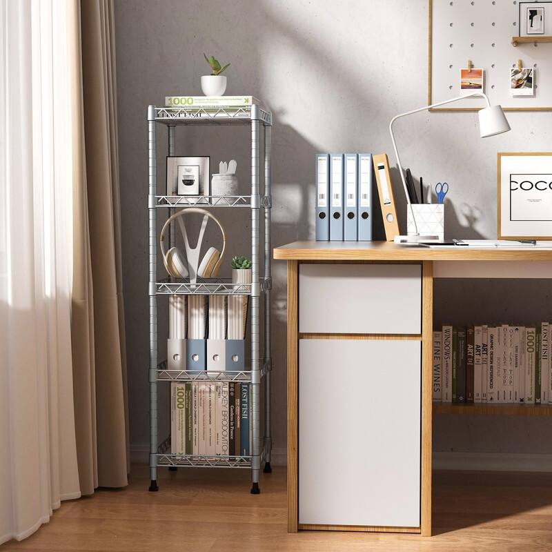 5 Tier Standing Shelving Metal Units - 11.8"D x 11.8"W x 50"H