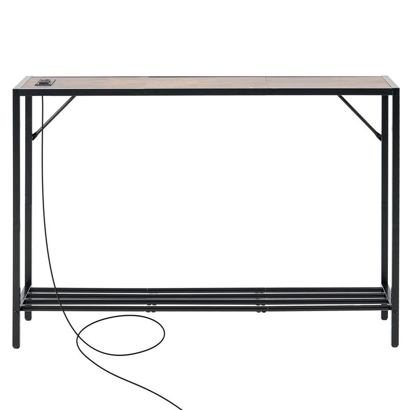Narrow Console Table with Power Outlets, 70.9-inch Entryway Shelf