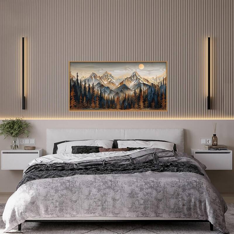 Pine Trees Wall Painting, Ridge Scenery Wall Decor, Natural Sun