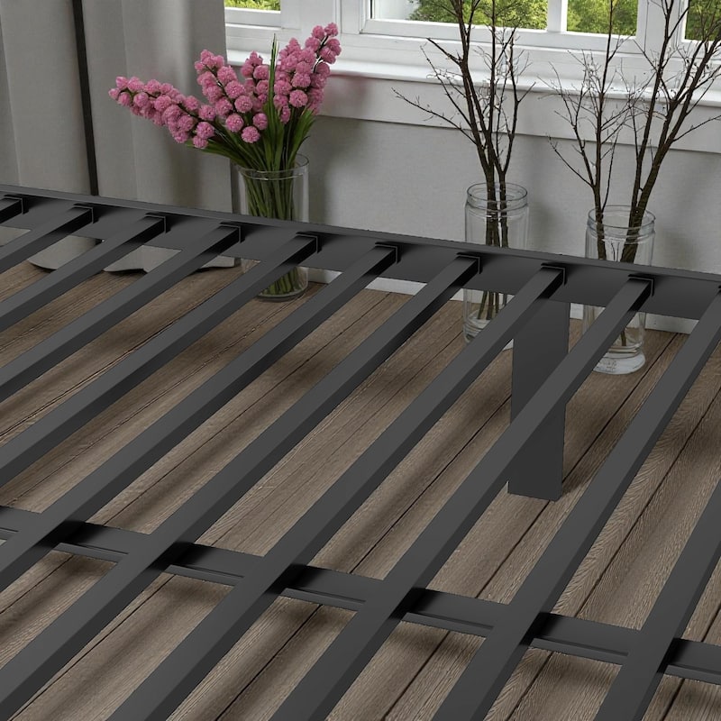 Queen Over Queen Metal Bunk Bed with Ladder and Storage Shelf, Heavy-Duty Bunk Frame for Adults and Teens