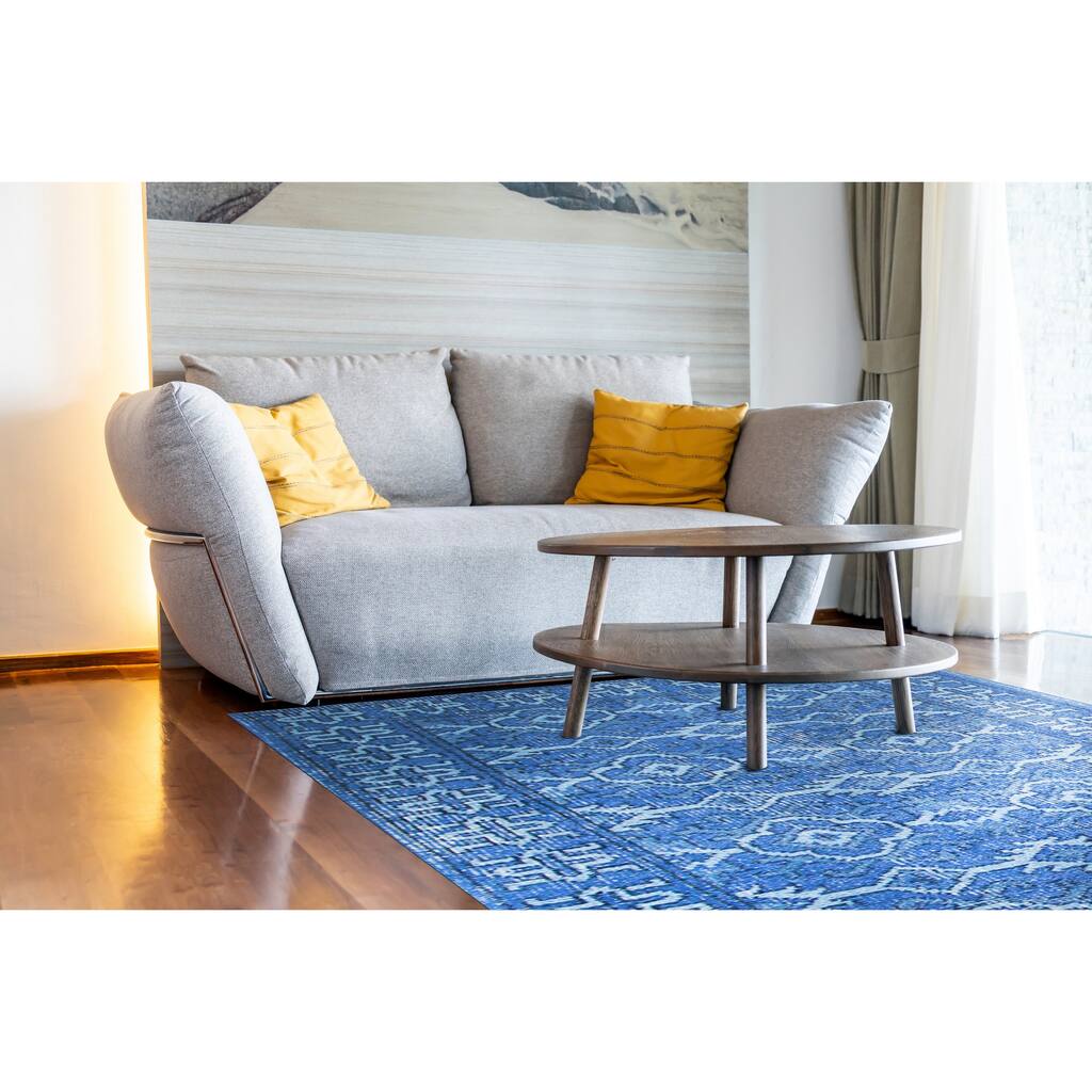 Home Decor Blue Hand-Knotted Wool Classic Rug by EORC Luxurious Area Rug for Adding Timeless Elegance and Sophistication to You