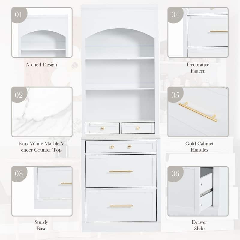 Modern Freestanding Tall Kitchen Pantry Kitchen Hutch with Storage Drawers and Adjustable Shelf