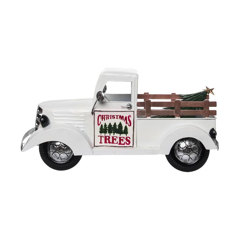 Transpac Metal 22 in. White Christmas Tree Farm Truck Décor