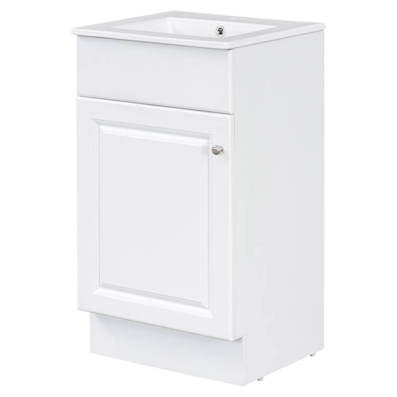 Bathroom Vanity with Ceramic Sink, Small Bathroom Sink Cabinet with Storage Rack, Bathroom Cabinet with Adjustable Shelf