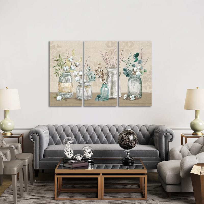 iCanvas "Cotton Bouquet I" by Mary Urban 3-Piece Canvas Wall Art Set - 40x60x1.5