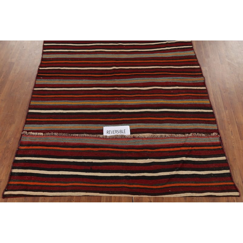 Striped Kilim Qashqai Persian Vintage Rug Hand-Woven Wool Carpet - 6'2"x 9'0"