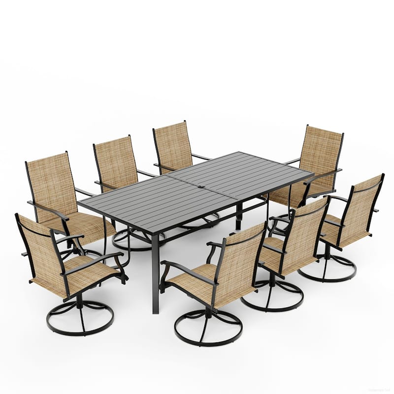 Patio Dining Set, Outdoor Dining Table and Chairs Set with Textilene Chairs, Adjustable Umbrella Hole for Garden, Backyard