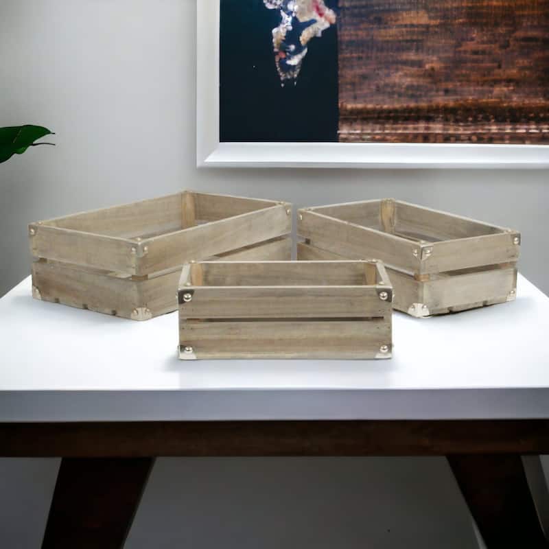 Rustic Farmstead Dark Brown Wooden Studded Crate Set