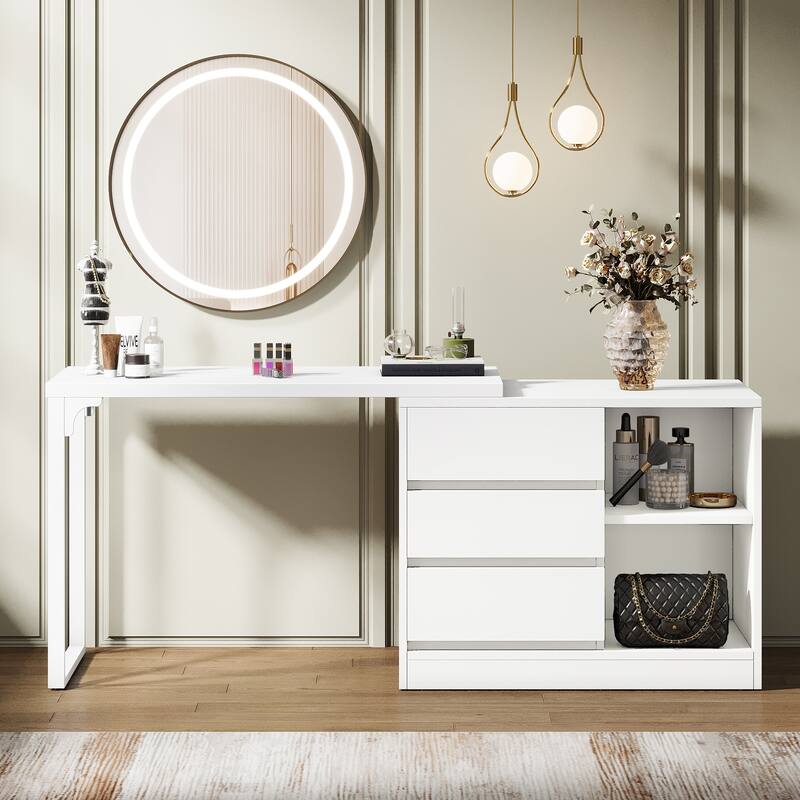 White Vanity Desk, Makeup Table with Ample Storage