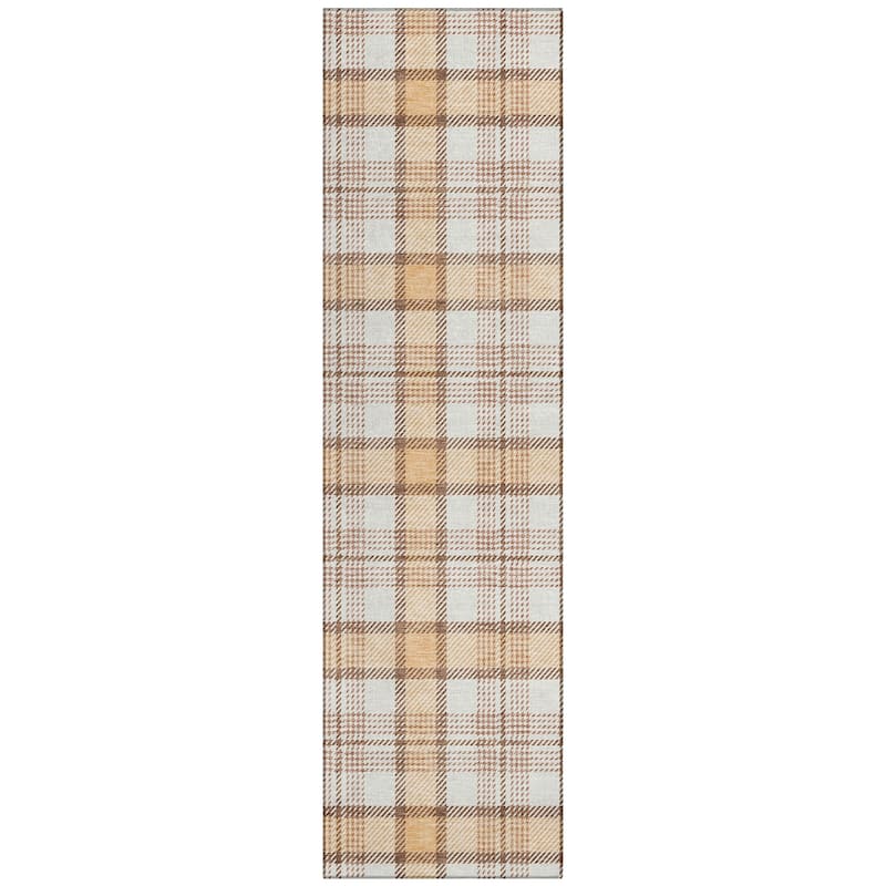 Machine Washable Indoor/ Outdoor Casual Plaid Chantille Rug