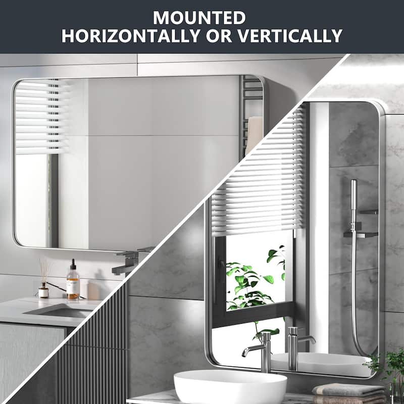 Modern Rounded Rectangle Wall Mirror with Stainless Steel Frame for Bathroom Vanity(1 Piece)