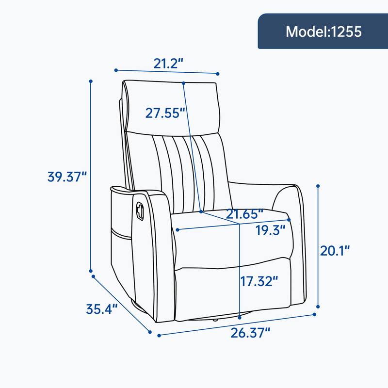 Heat Massage Manual Recliner Chair with Rocker and Swivel in Fabric for Living Room