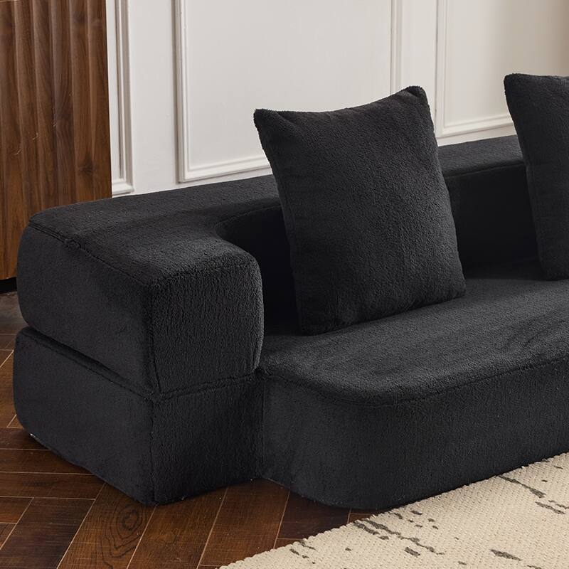 Sectional Sofa With 3 Ottoman Stools - Supportive Foam Fold-Out Bed, Compact Chenille Lounger
