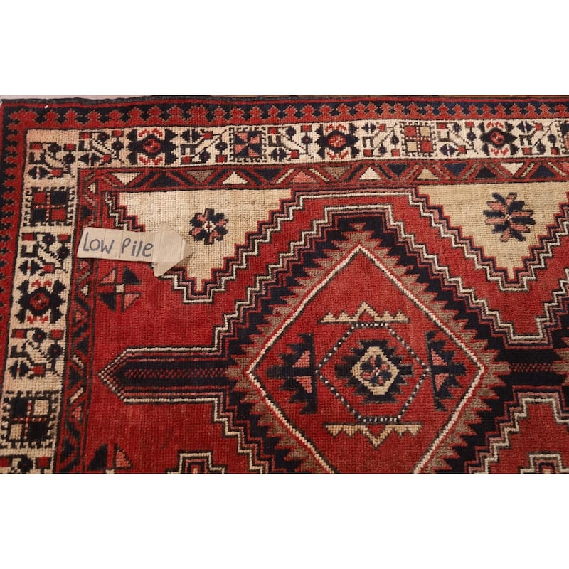 Geometric Red Ardebil Persian Vintage Runner Rug Handmade Wool Carpet - 3'6"x 10'7"